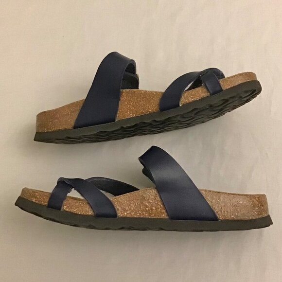 Betula 5 Birkenstock Women’s Footbed Cork Sandals Flip Flops Navy Blue Portugal - Picture 7 of 10